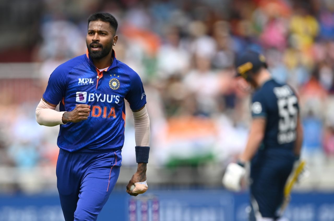 Hardik Pandya took two wickets in his first three overs, England vs India, 3rd ODI, Manchester, July 17, 2022. | KreedOn